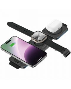 Amazing Thing 3-in-1 Explorer Pro Wireless Charging Station 15W - сгъваема тройна поставка (пад) за безжично зареждане за iPhone с MagSafe, Apple Watch, AirPods и Qi съвместими мобилни ус