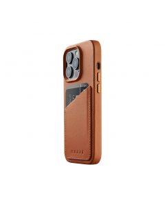 Mujjo Full Leather MagSafe Wallet Case - премиум кожен (естествена кожа) кейс с MagSafe за iPhone 14 Pro (кафяв)