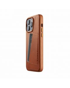Mujjo Full Leather MagSafe Wallet Case - премиум кожен (естествена кожа) кейс с MagSafe за iPhone 14 Pro Max (кафяв)