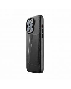 Mujjo Full Leather MagSafe Wallet Case - премиум кожен (естествена кожа) кейс с MagSafe за iPhone 14 Pro Max (черен)