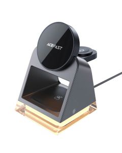 Acefast 3in1 Desktop Magnetic Wireless Charging Station 20.5W - тройна поставка (пад) за безжично зареждане за iPhone с Magsafe, Apple Watch, AirPods Pro и Qi съвместими устройства (черен)