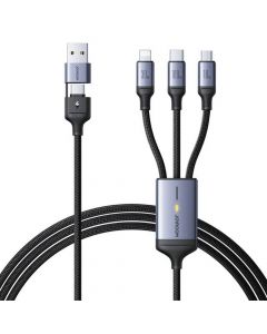 Joyroom 6-in-1 Speed USB Cable 100W - универсален USB-C кабел с Lightning, microUSB и USB-C конектори (150 см) (черен)