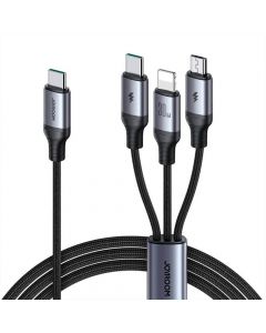 Joyroom 3-in-1 USB-C Fast Charging Cable 30W - универсален USB-C кабел с Lightning, microUSB и USB-C конектори (150 см) (черен)