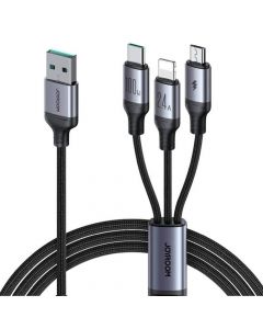 Joyroom Speedy 3-in-1 USB-A Fast Charging Cable 100W - универсален USB-A кабел с Lightning, microUSB и USB-C конектори (120 см) (черен)