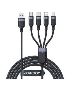 Joyroom Fast 4-in-1 Charging Data Cable 3.5А - универсален USB-A кабел с microUSB, Lightning и 2xUSB-C конектори (120 см) (черен)