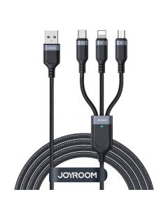 Joyroom 3-in-1 USB-A Fast Charging Cable 3.5A - универсален USB-A кабел с Lightning, microUSB и USB-C конектори (120 см) (черен)