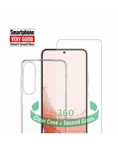 4smarts 360° Starter Set - тънък силиконов кейс и стъклено защитно покритие за дисплея на Samsung Galaxy S24 (прозрачен)