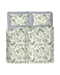Dilios Модерно Спално Бельо в бяло на палмови листа Тропикана, двоен размер с два спални плика, 100% памук ранфорс