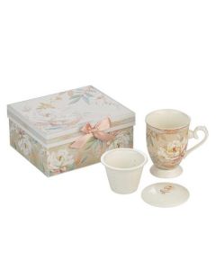Порцеланова чаша за чай с цедка и капак - Божур 950372