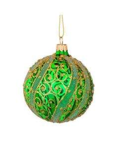 Стъклена зелена топка със златна декорация RM02404S