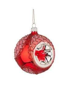 Стъклена червена топка със сребърна декорация RM03002S