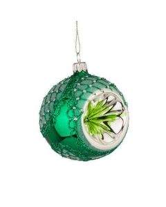 Стъклена зелена топка със сребърна декорация RM03004S