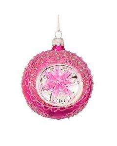 Стъклена розова топка със сребърна декорация RM03005S