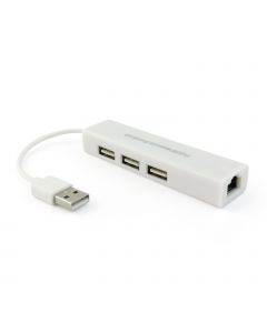USB хъб DLFI, USB 2.0 + Мрежов адаптер, 3 Порта, Бял - 12052