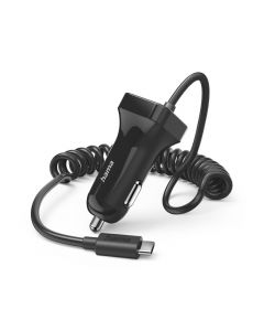 Зарядно за кола, HAMA с USB-C кабел, 12 W, 1,0 m, черно