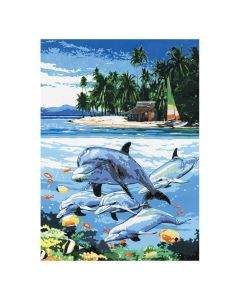 Royal&Langnickel Рисуване по номера с акрилни бои върху платно - 23х30 - Делфини PCS13