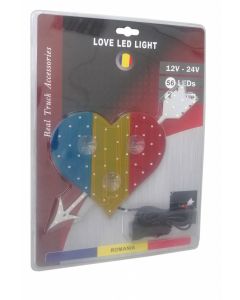 Сетодиодно светещo сърце в синьо-жълто-червено RO Romania флаг знаме Румъния 12V - 24V 54 LED ЛЕД  HAL478