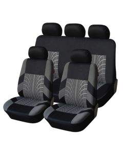Нова универсална текстилна авто тапицерия, калъфи за автомобилни седалки, пълен комплект, 9 части в сиво-черно  TAP350