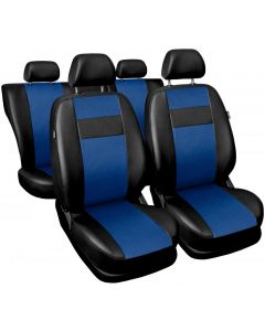 Универсални калъфи за предни и задни седалки на автомобил кола тапицерия пълен комплект от еко кожа в черно и синьо  TAP135BL
