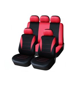 Универсална тапицерия, пълен комплект калъфи за предни и задни цели седалки,текстил в червено-черно  TAP343
