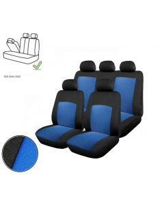 Универсална Авто тапицерия, калъфи за седалки, пълен комплект делима задна седалка с цип синя  TAP251