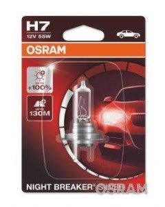 Блистер 1 брой Халогенна крушка за фар Osram H7 Night Breaker Silver +100%, 55W, 12V, PX26D, Блистер 1 брой  64210NBS-01B