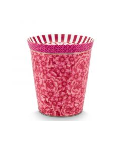Pip Studio чаша с чиния Royal Stripes Flower тъмно розово 51.002.425