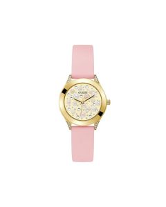 GUESS Gold Tone Case Pink Silicone Watch GW0381L2