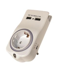 EUROLAMP SA Адаптор с нощна светлина, 2 USB и стойка за телефон 10192
