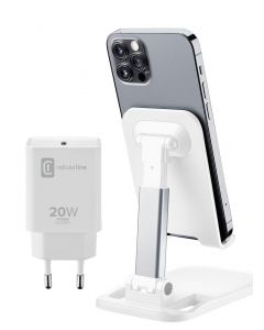 Cellular line Комплект за iPhone - зарядно USB-C порт, 20W/220V + стойка за телефон 12019