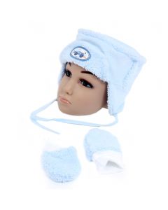 Комплект шапка и ръкавици Baby в синьо от 3 до 6 месеца