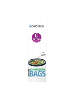 Торба за кош Brabantia PerfectFit Sort&Go/Silent/Touch размер C, 10-12L, 10 броя, зелени, биоразградими, ролка