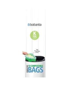Торба за кош Brabantia PerfectFit Touch размер K, 10L, 10 броя, зелени, биоразградими, ролка