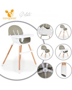 Cangaroo Дървен стол за хранене Gelato 2в1 сив