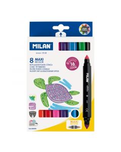 Milan Флумастери Maxi Bicolour, 8 броя, 16 цвята