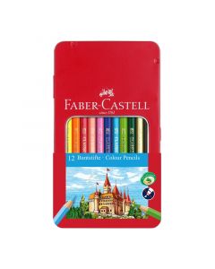 Faber-Castell Цветни моливи Замък, 12 цвята, в метална кутия
