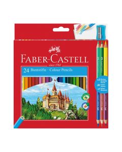 Faber-Castell Цветни моливи Замък, 24 + 6 цвята, с включена острилка