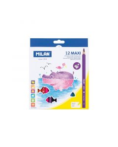 Milan Цветни моливи Maxi Tri, 5 mm, 12 цвята, с включена острилка