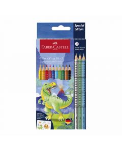 Faber-Castell Цветни моливи Grip 2001 - Динозавър, 10 стандартни и 3 металикови цвята