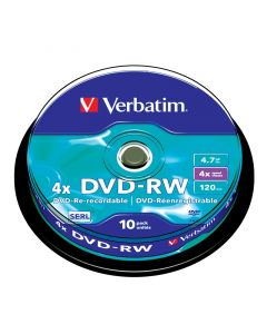 Verbatim DVD-RW, презаписваем, 4.7 GB, 4x, 10 броя в шпиндел