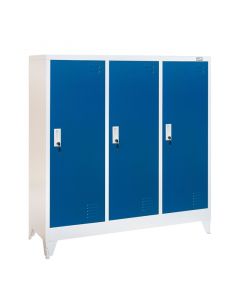 RFG Гардероб, метален, троен, с три врати, 1200 х 400 х 1200 mm, бял, със сини врати