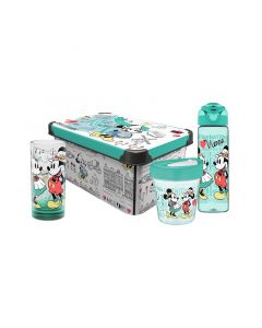Disney Комплект Travel, кутия за съхранение 5 L, чаша за пътуване 350 ml, бутилка за пътуване 630 ml, стъклена чаша 300 ml, зелени