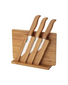 Lamart Комплект от 3 ножа, с дървена поставка и дъска за рязане