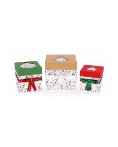 Gipta Подаръчна кутия New Year, с капак и панделка, 200 x 200 x 185 mm