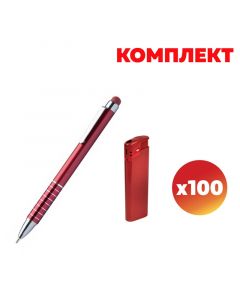 Комплект химикалка Nilf и запалка ЕB-15, червени, по 100 броя