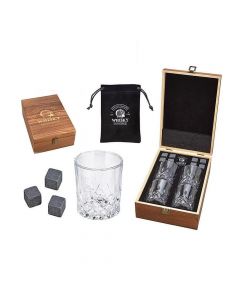 Уиски комплект - 4 чаши и базалтови охладители, в дървена кутия - Whisky Gift Sets