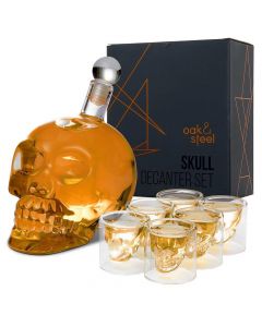 Уиски сет Oak & Steel Skull - декантер с 6 чаши за шот