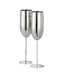 Чаши за пенливо вино Oak&Steel - Champagne Silver Flutes, 2x по 285мл, сребристи