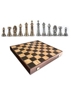 Луксозен шах Manopoulos 43x43 см, с метални фигури Staunton Brass/Pewter finish