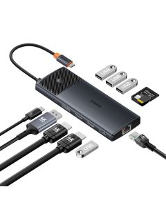 USB хъб Baseus Metal Gleam Series II 11-в-1 USB Type C към HDMI, DisplayPorts, USB-A x 2, USB-C PD, SD/TF B00061801123-00